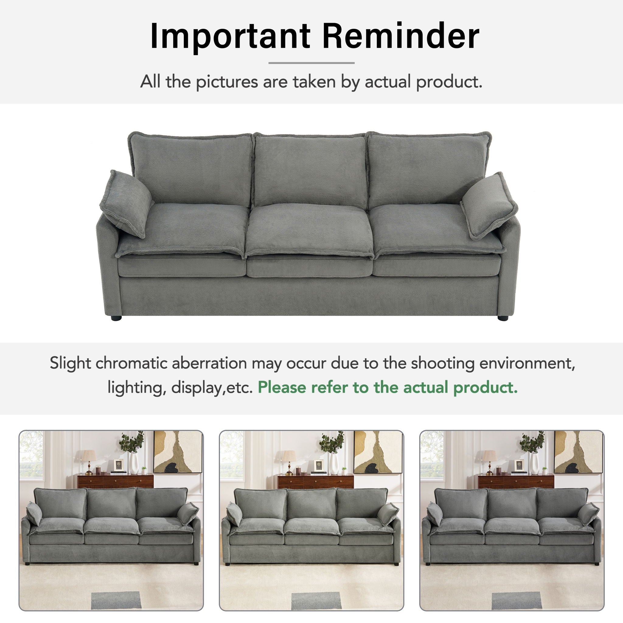 Modern 3 Seater Sofa With Side Storage Pockets For Living Room by HouseOfZazla