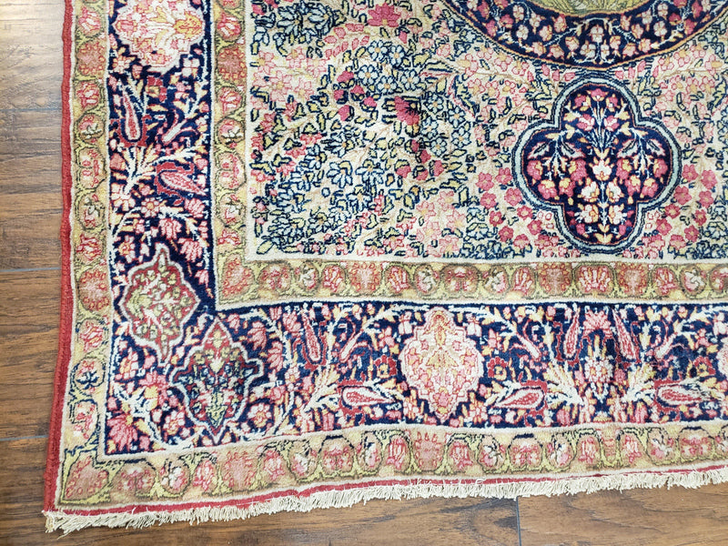 Antique Persian Kerman Lavar Rug 4.4 x 7.5, Highly Collectible Rare, 1880s Rug, Millefleurs, Cows, Wool Hand Knotted, Pictorial by Jewel Rugs