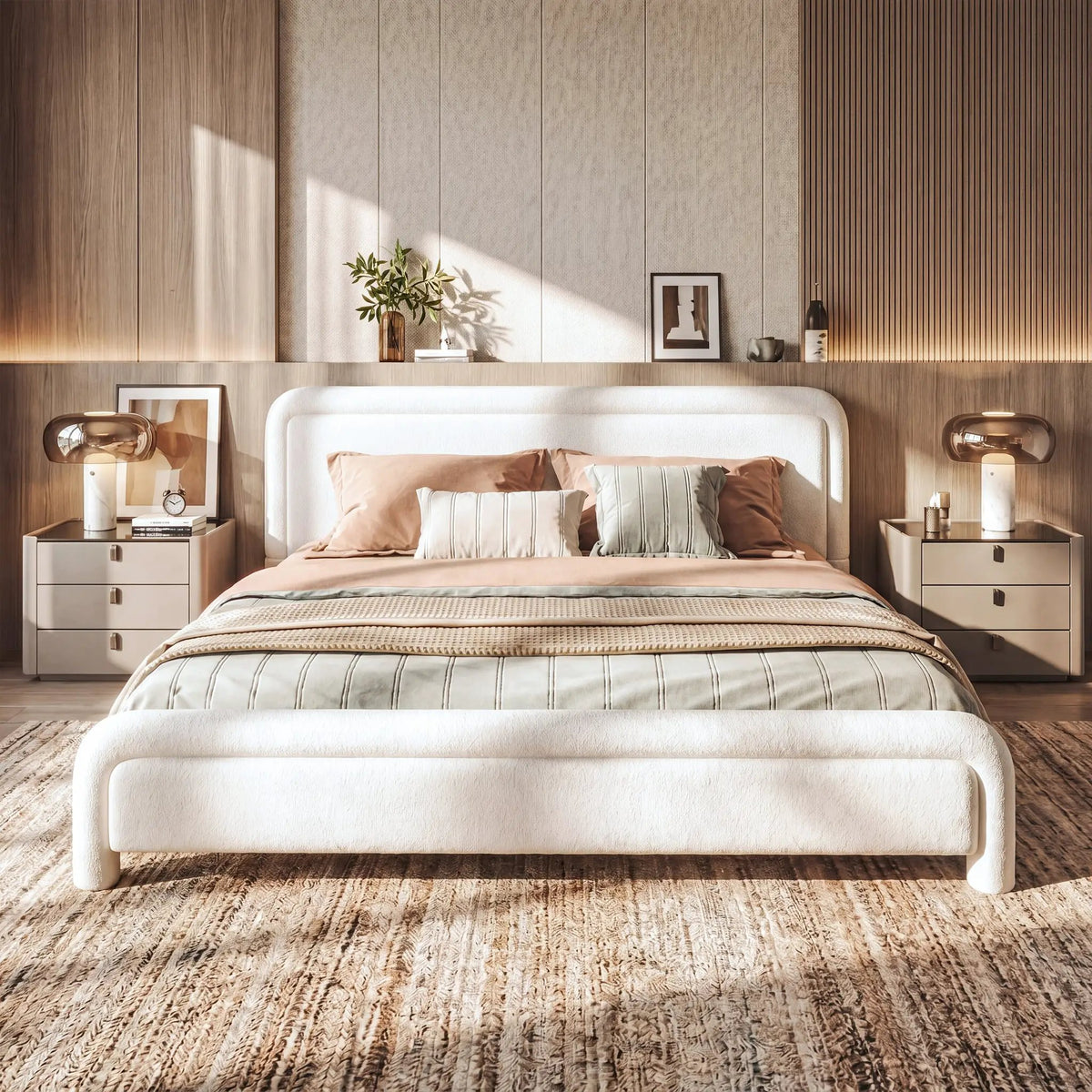 King Size Upholstered Platform Bed Frame with Curved Headboard by HouseOfZazla
