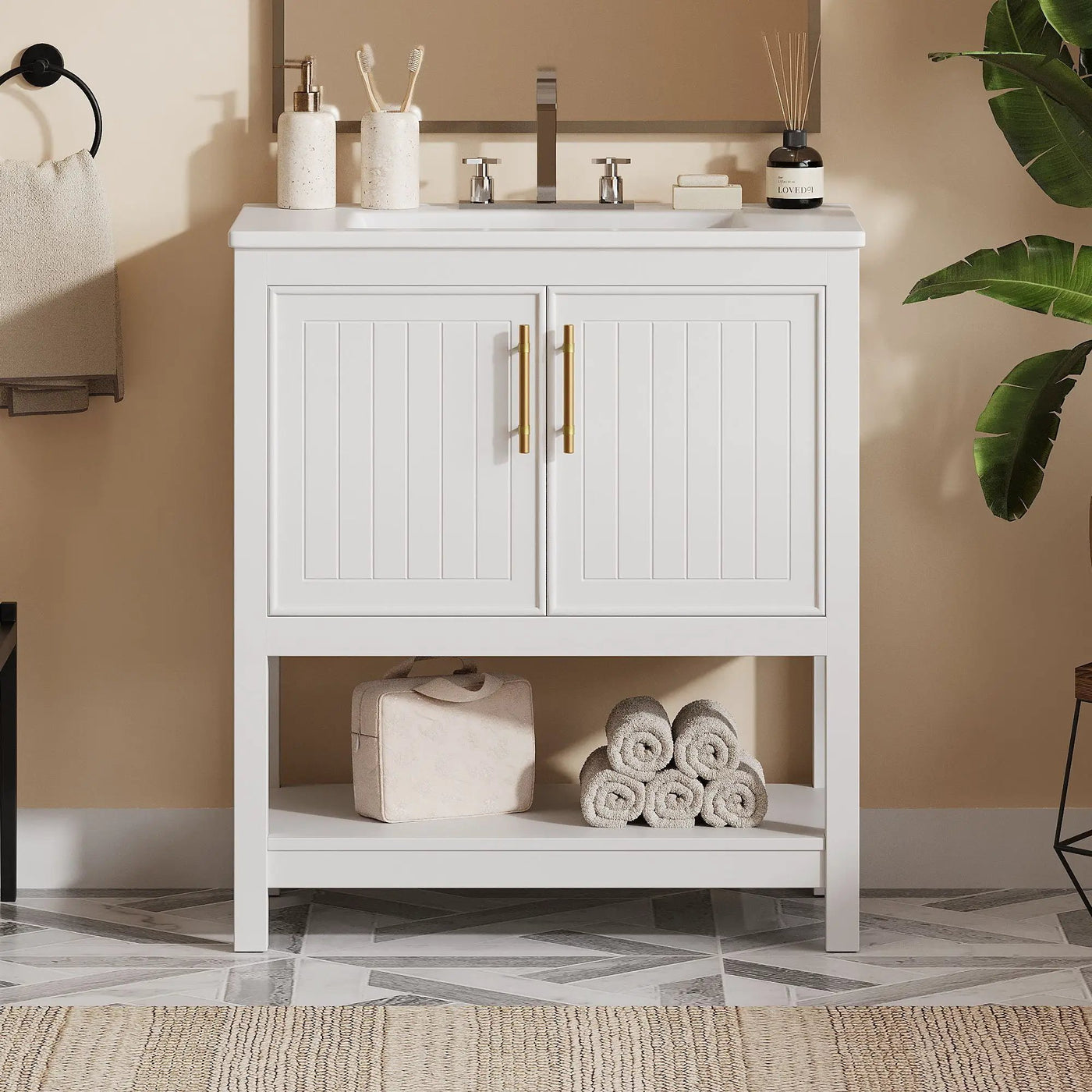 Elegant Bathroom Vanity With Ceramic Sink And Versatile Storage by Unique Piece Furniture