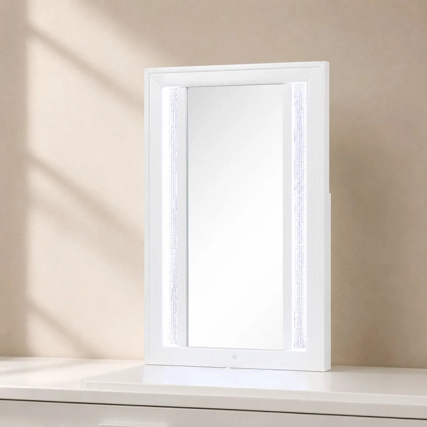 Abigale - Nightstand With Mirror Top, LED Lighting (Includes Mirror And Nightstand) - White by HouseOfZazla