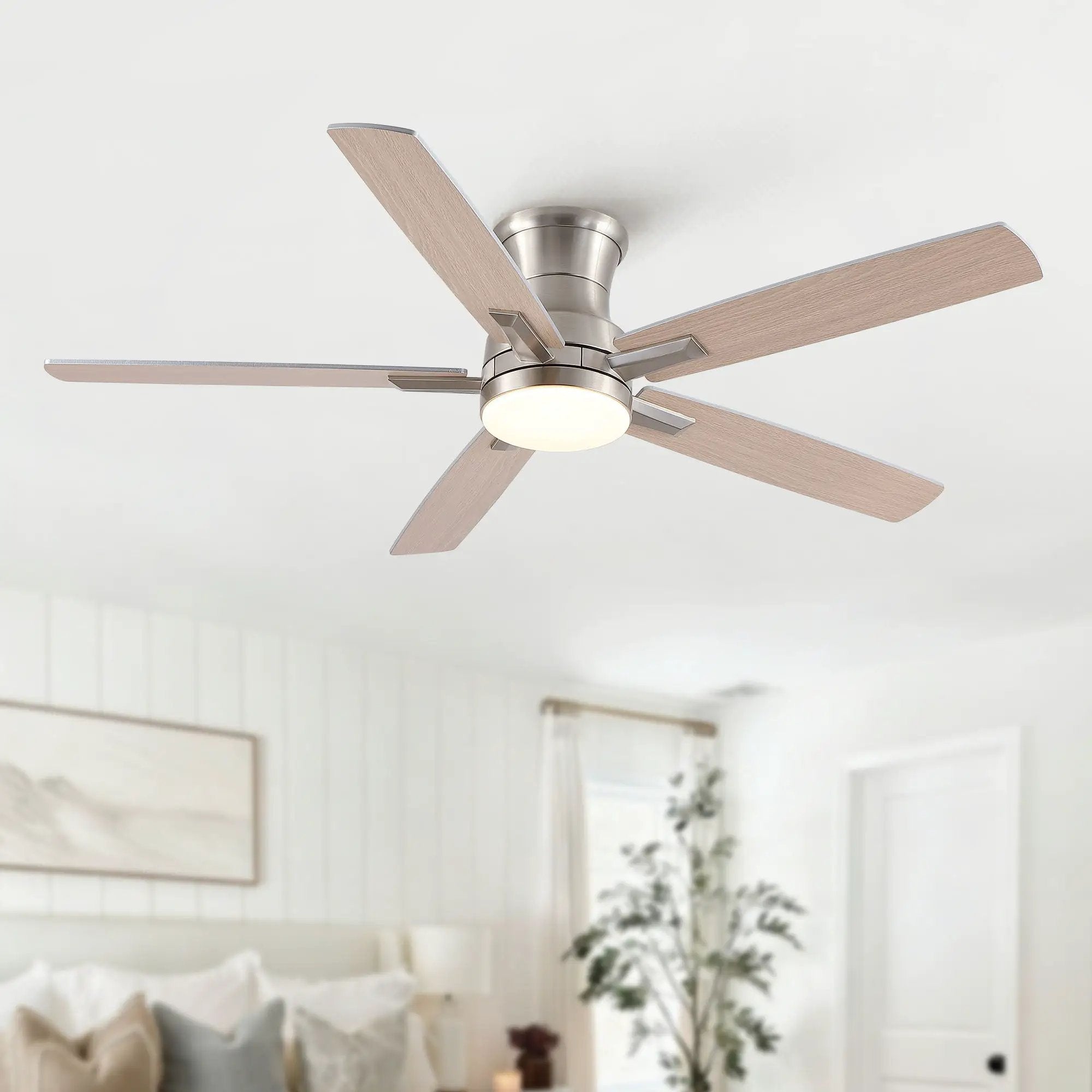 Mordern Flush Mount Ceiling Fan With Light And Remote Control by HouseOfZazla