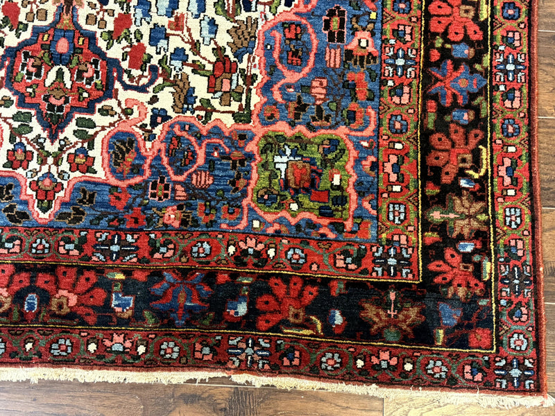 Persian Bakhtiari Rug 7x10, Antique Persian Carpet, Colorful, Great Colors, Ivory Red Blue, Rare Tribal Rug by Jewel Rugs
