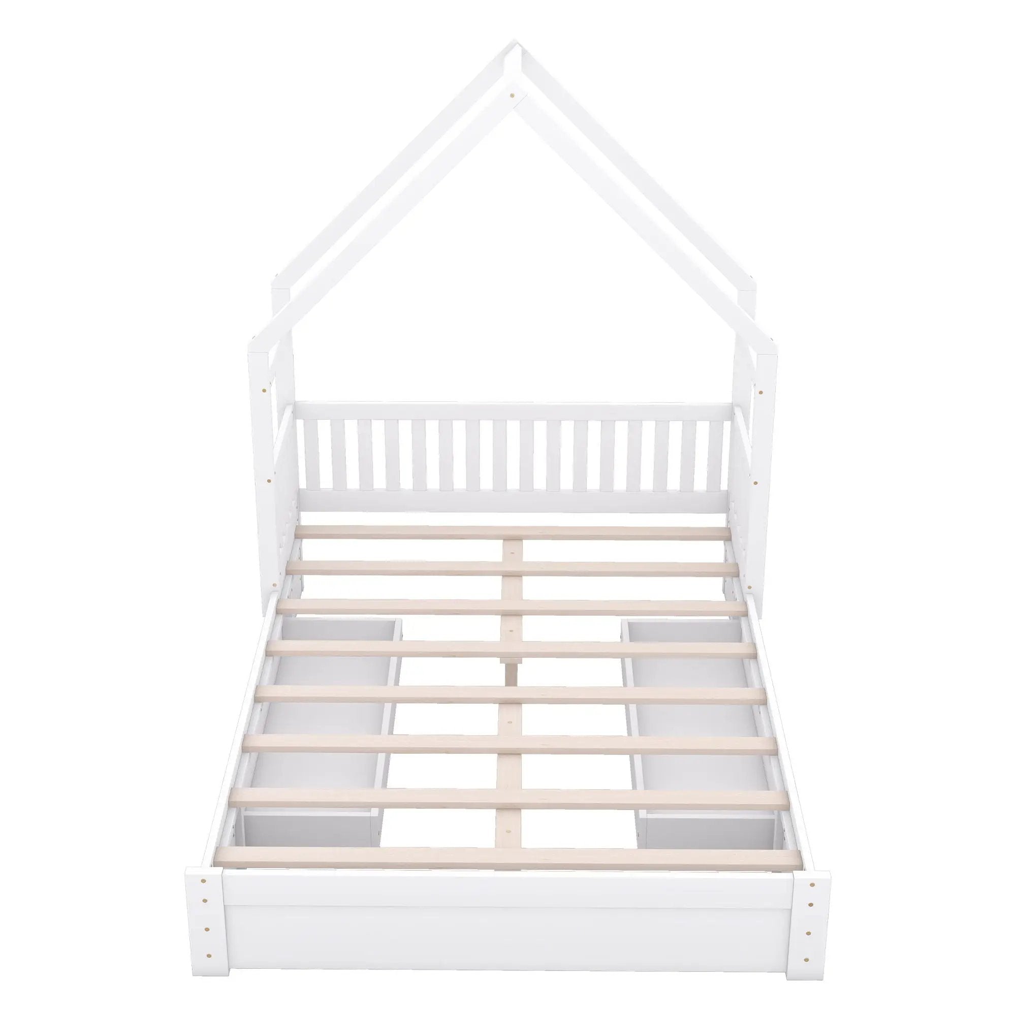House Style Platform Bed With Guardrail And 2 Drawers by HouseOfZazla