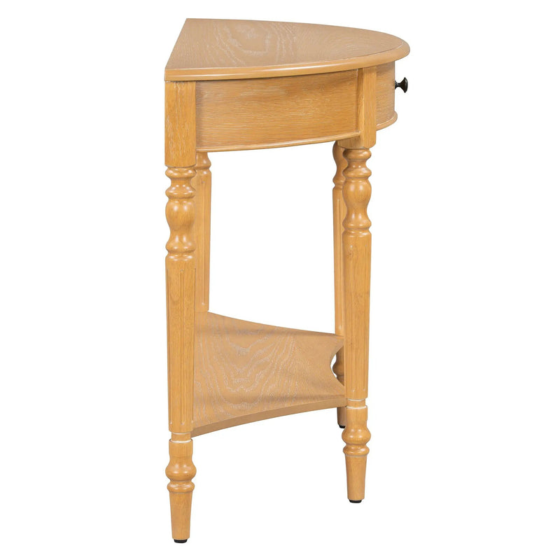 TREXM Farmhouse Half Moon Console Table with Drawer & Shelf by HouseOfZazla