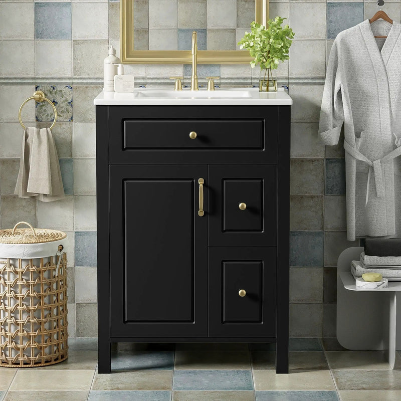 Elegant Bathroom Vanity With Ceramic Sink, Soft Close Doors And Drawers, Double Storage Racks by HouseOfZazla