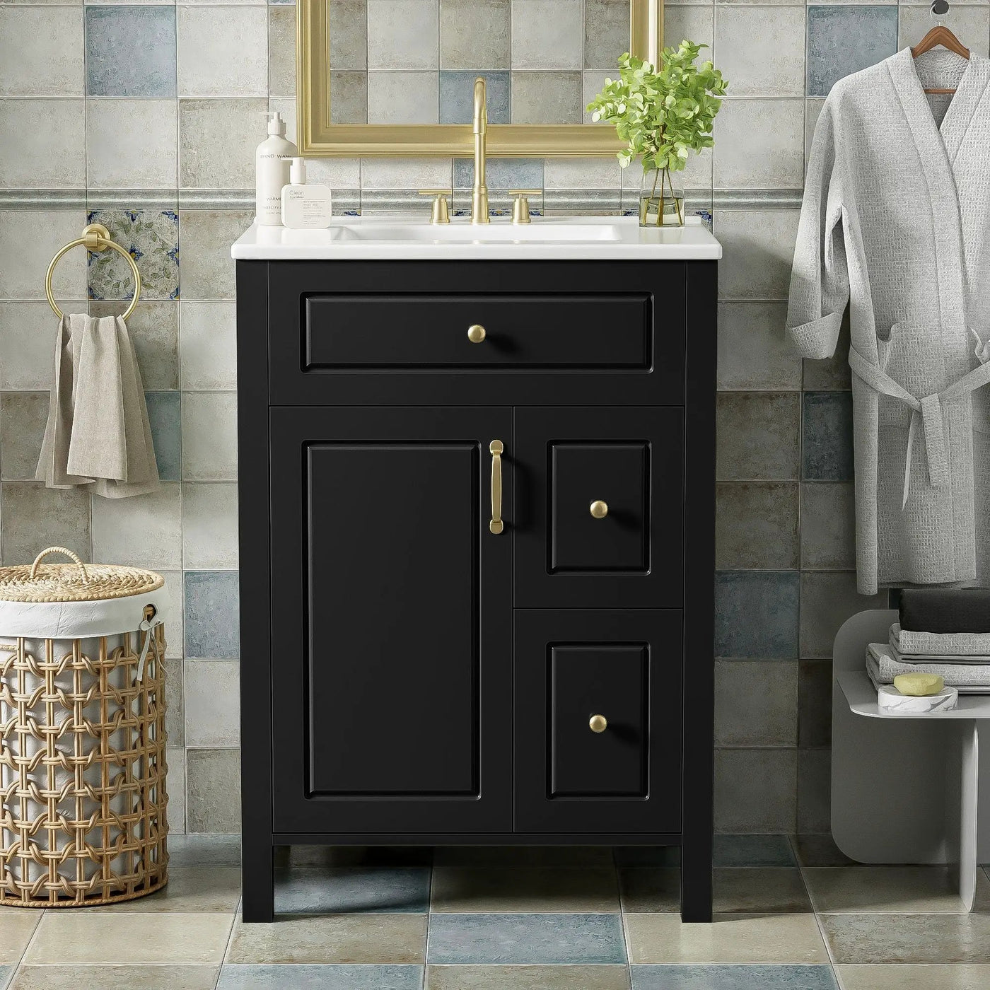 Elegant Bathroom Vanity With Ceramic Sink, Soft Close Doors And Drawers, Double Storage Racks by Unique Piece Furniture