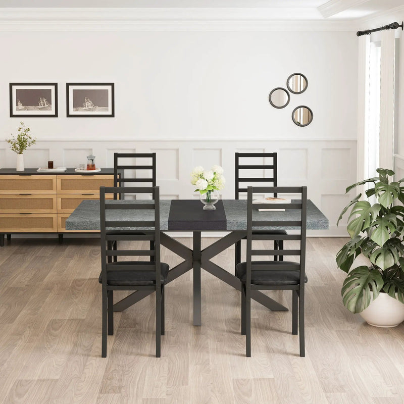 Rectangular Stretch Dining Table With 4 Chairs - Black / Gray by HouseOfZazla