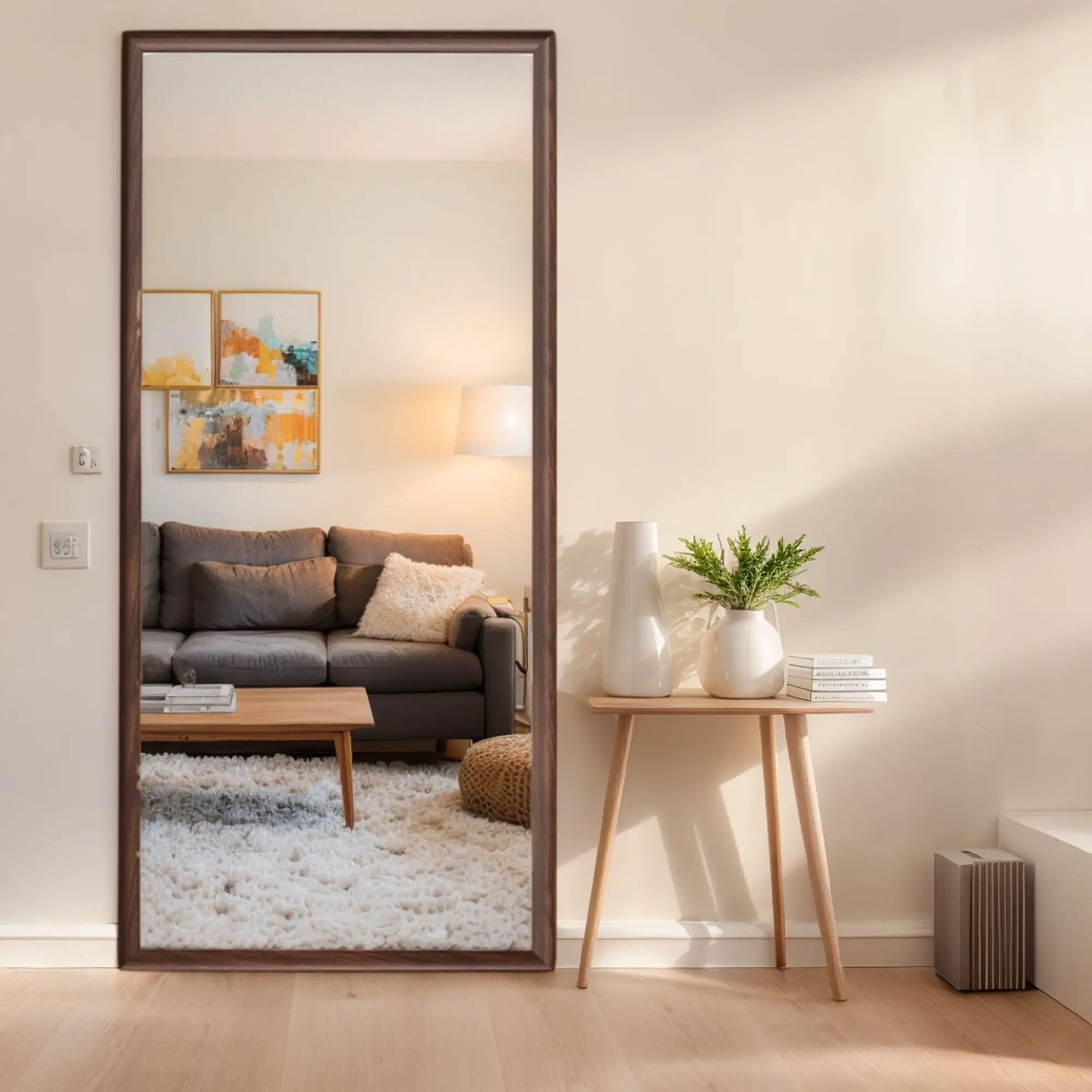 Vintage Full Length Mirror Wall Mounted With Faux Wooden Frame - Brown by Unique Piece Furniture