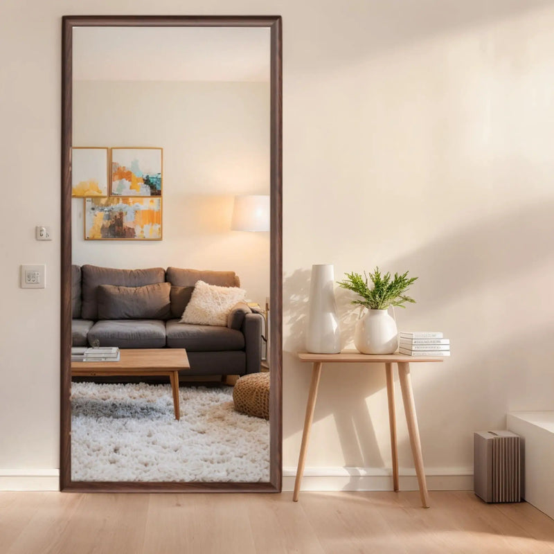 Vintage Full Length Mirror Wall Mounted With Faux Wooden Frame - Brown by HouseOfZazla