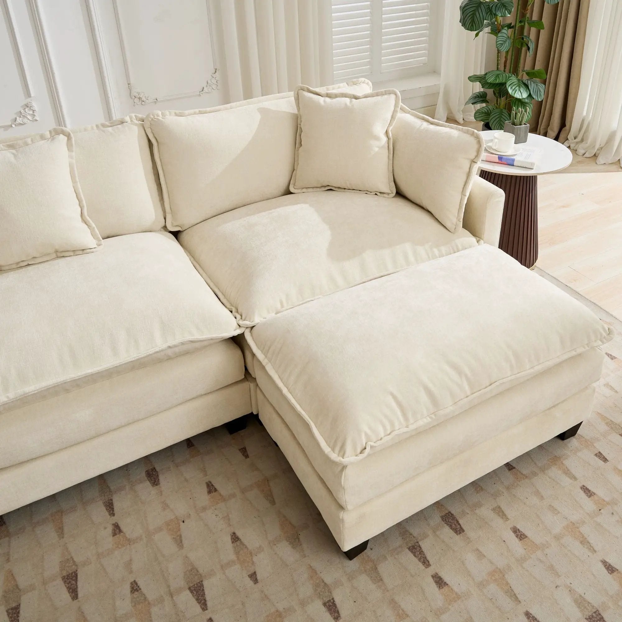 Cloud 4 Seats Sofa (Ottoman is not included) with Chenille Fabric in Beige by BLAKHOM