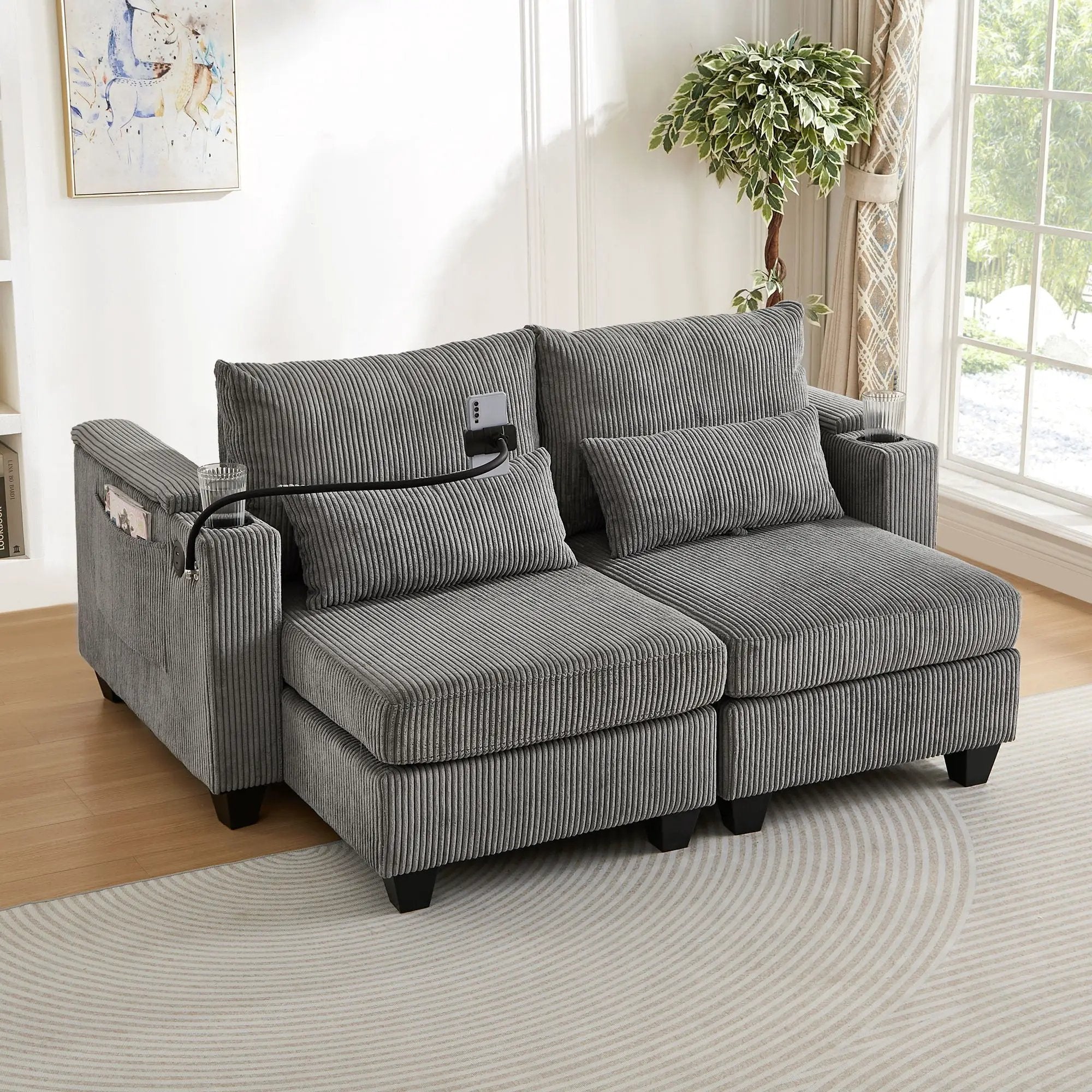 Convertible Chaise Lounge Sofa Chair With USB Ports, Cup Holders, Phone Holder And Storage by HouseOfZazla