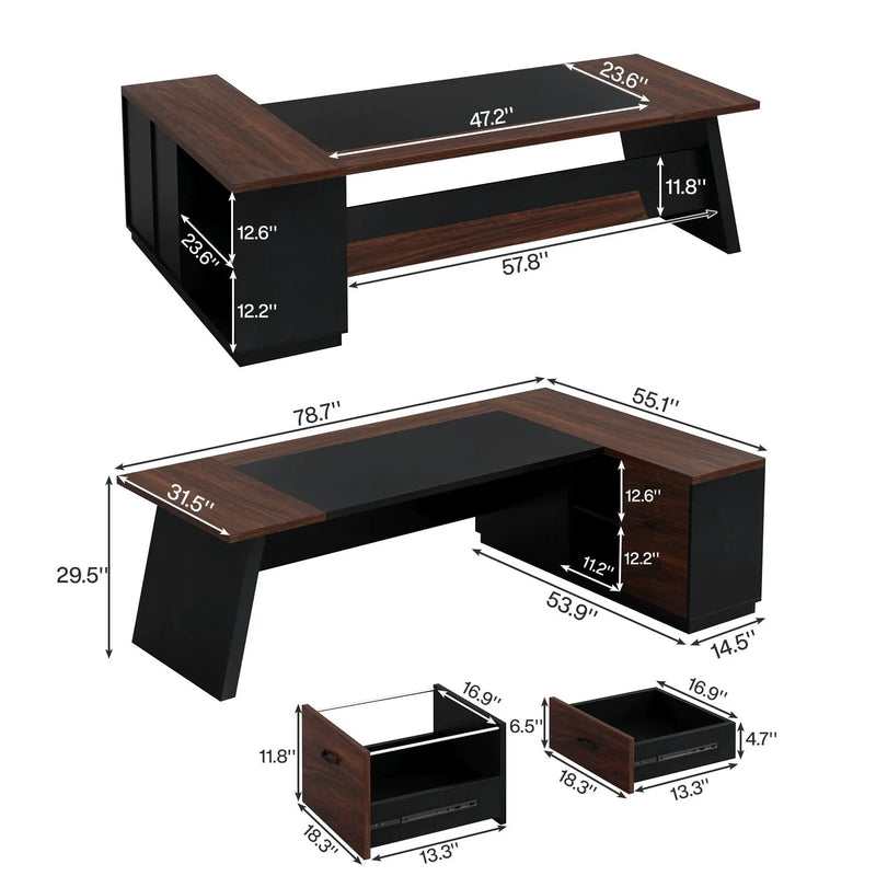 L-Shaped Executive Desk With File Cabinet & Drawers by HouseOfZazla