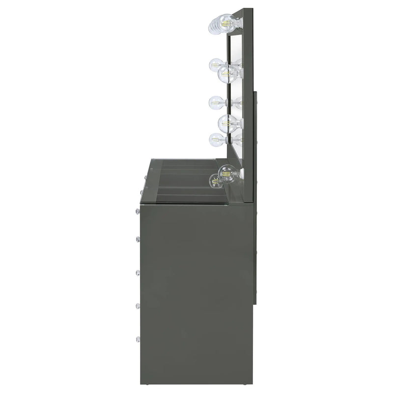 Acena 7-drawer Vanity Set with Lighting Grey High Gloss by Unique Piece Furniture