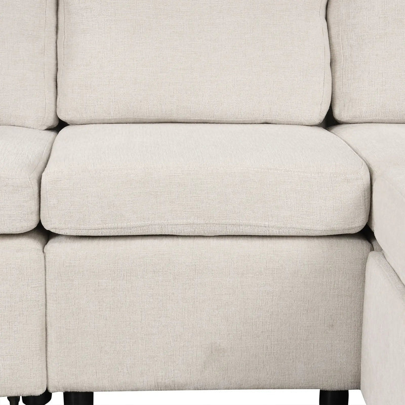 Modern U-Shaped Sectional Sofa Convertible Pull-Out Sofa Bed With USB Ports And Cup Holders