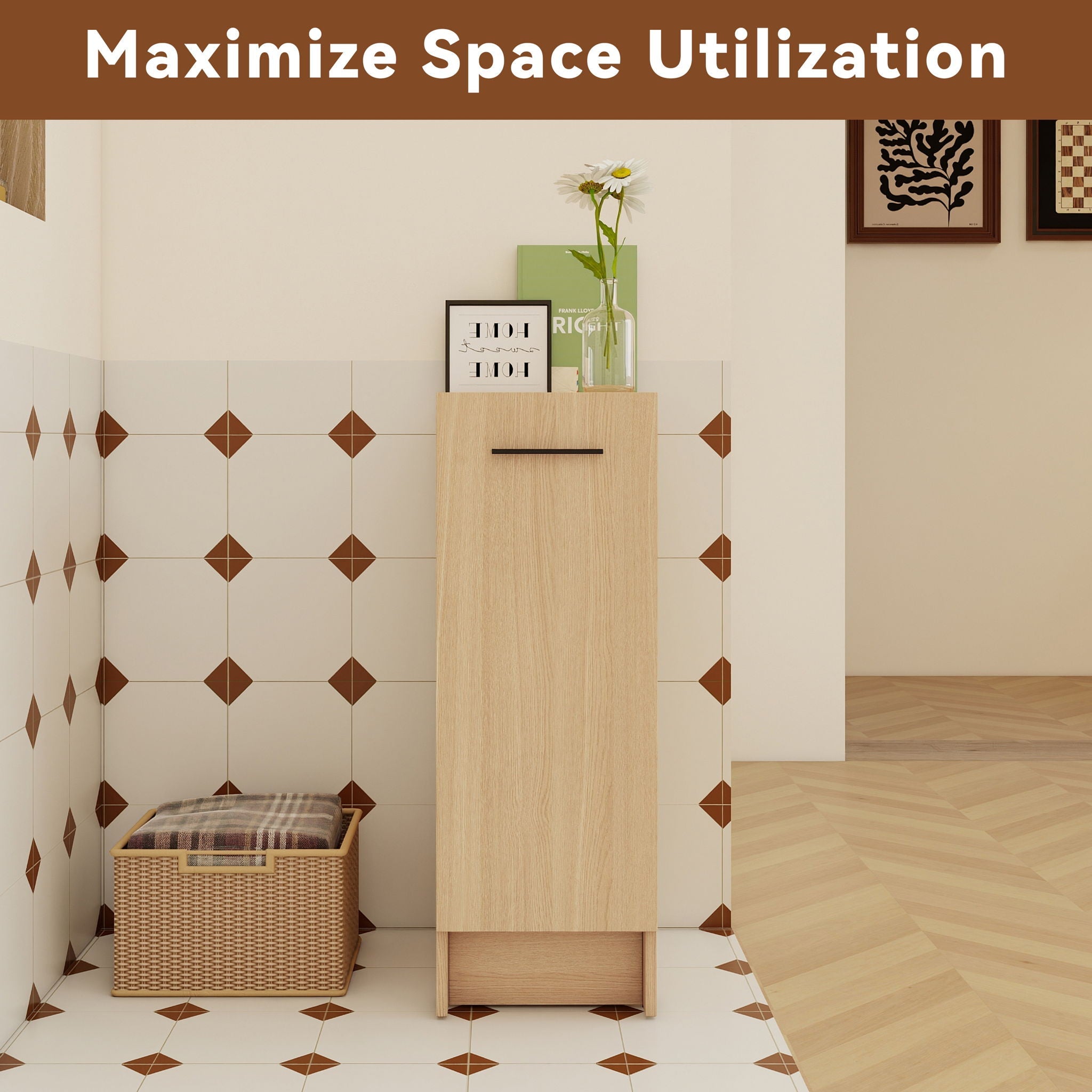 Slim Freestanding Bathroom Storage Cabinet - Light Oak by HouseOfZazla
