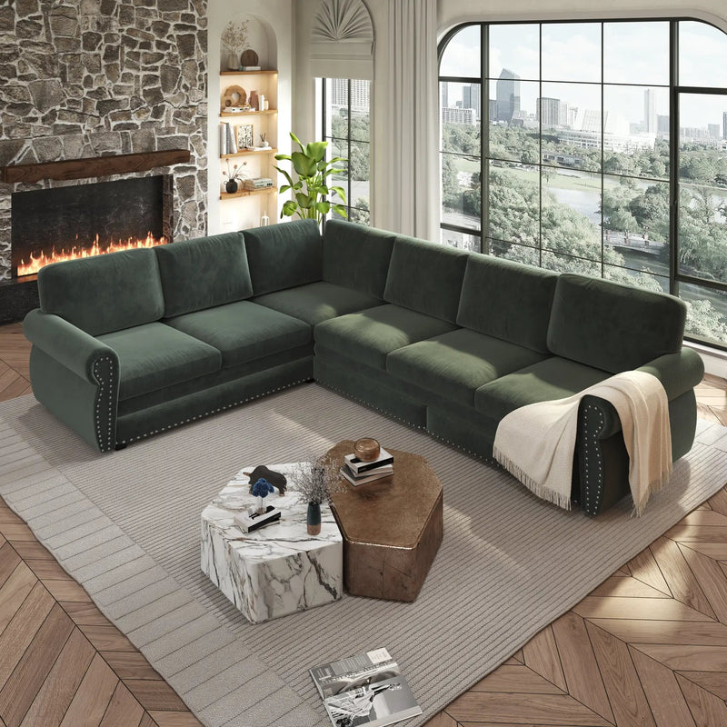 118" L-Shaped Convertible Sofa Couch by HouseOfZazla