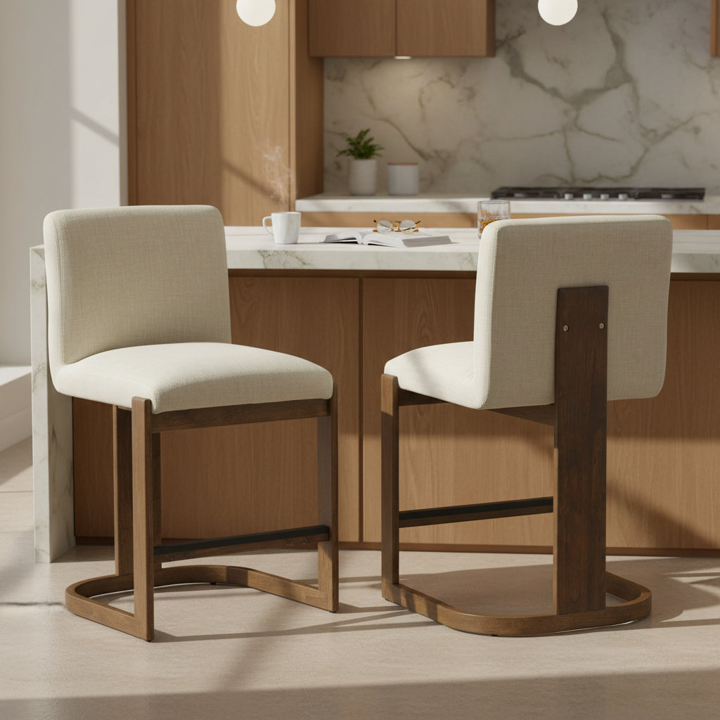 Modern Bar Stools Set of 2, 24" Solid Wood Counter Height Barstools