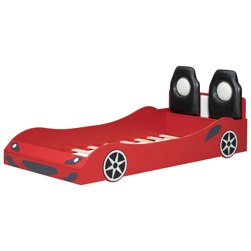 Race Car Shaped Platform Bed With LED And Upholstered Backrest In by Unique Piece Furniture