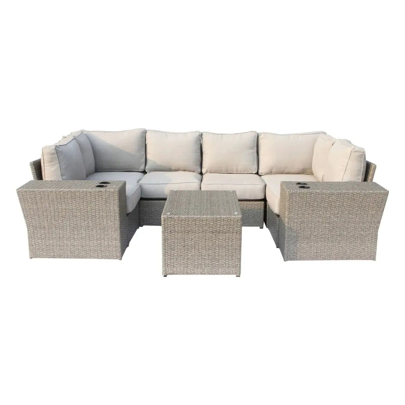 Outdoor Wicker Sectional With Weather Resistant Cushions And Table by HouseOfZazla