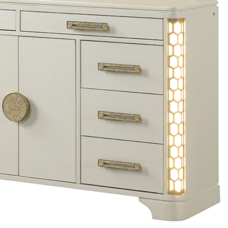 Jasmine - 8 Drawer Dresser With Side LED Lightning - Beige by HouseOfZazla