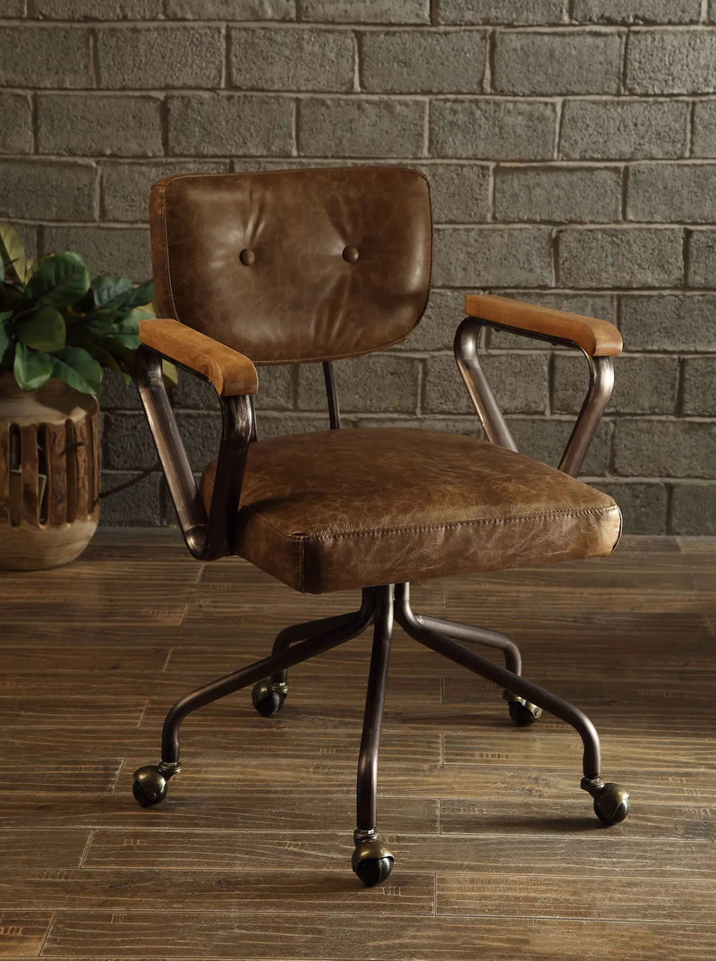 Hallie Vintage Whiskey Top Grain Leather Office Chair by HouseOfZazla