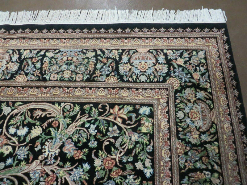 8' X 10' Vintage Handmade Pakistani Floral Wool Rug Black Nice by Jewel Rugs