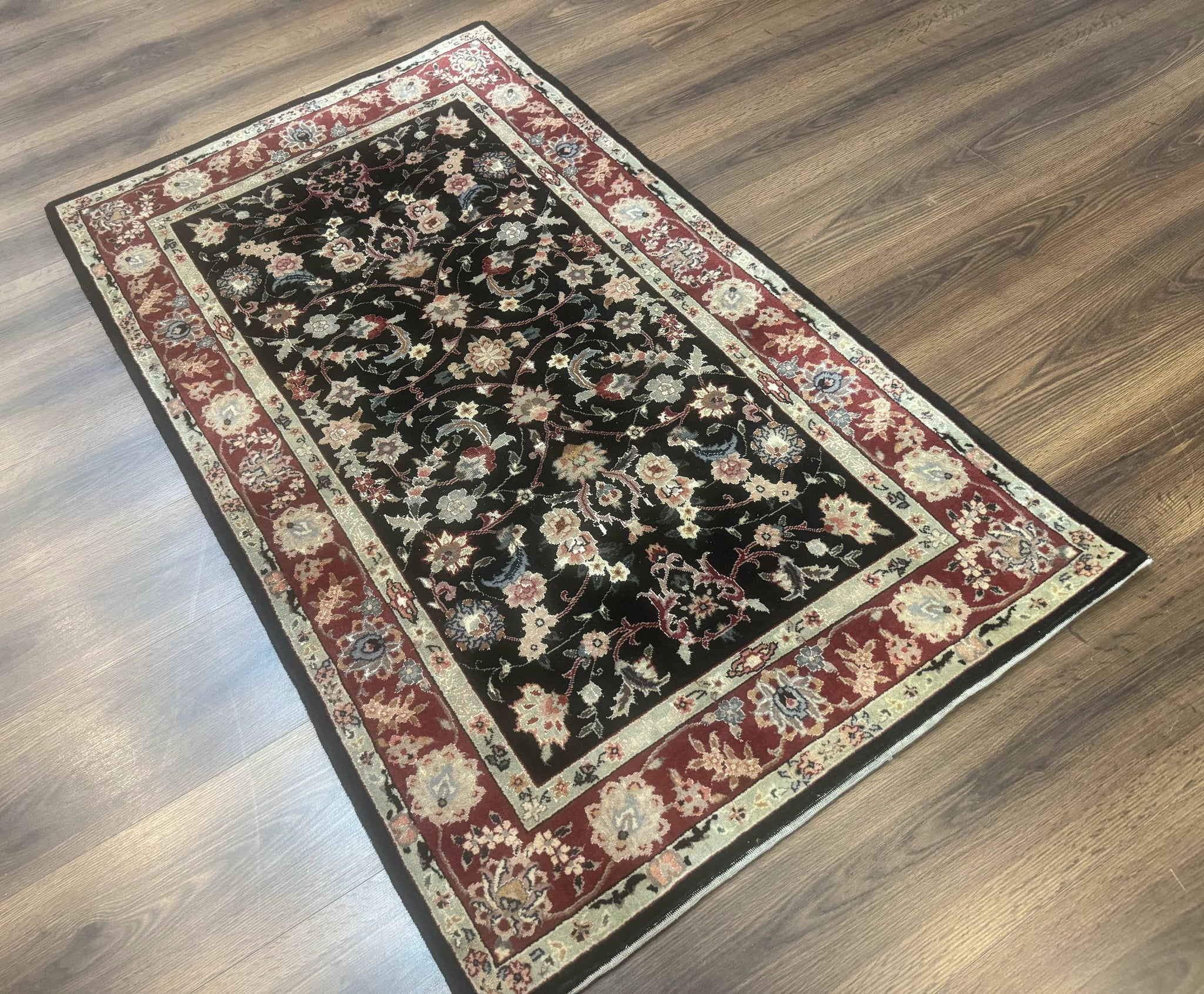 Black Sino Persian Rug 3x5, Wool with Silk Highlights, Floral, Fine 170 KPSI by Jewel Rugs
