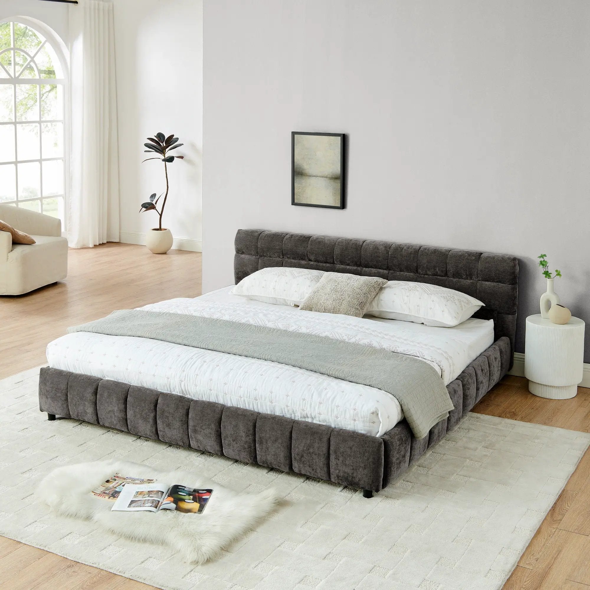 Modern Platform Bed Frame With Thick Fabric by Unique Piece Furniture