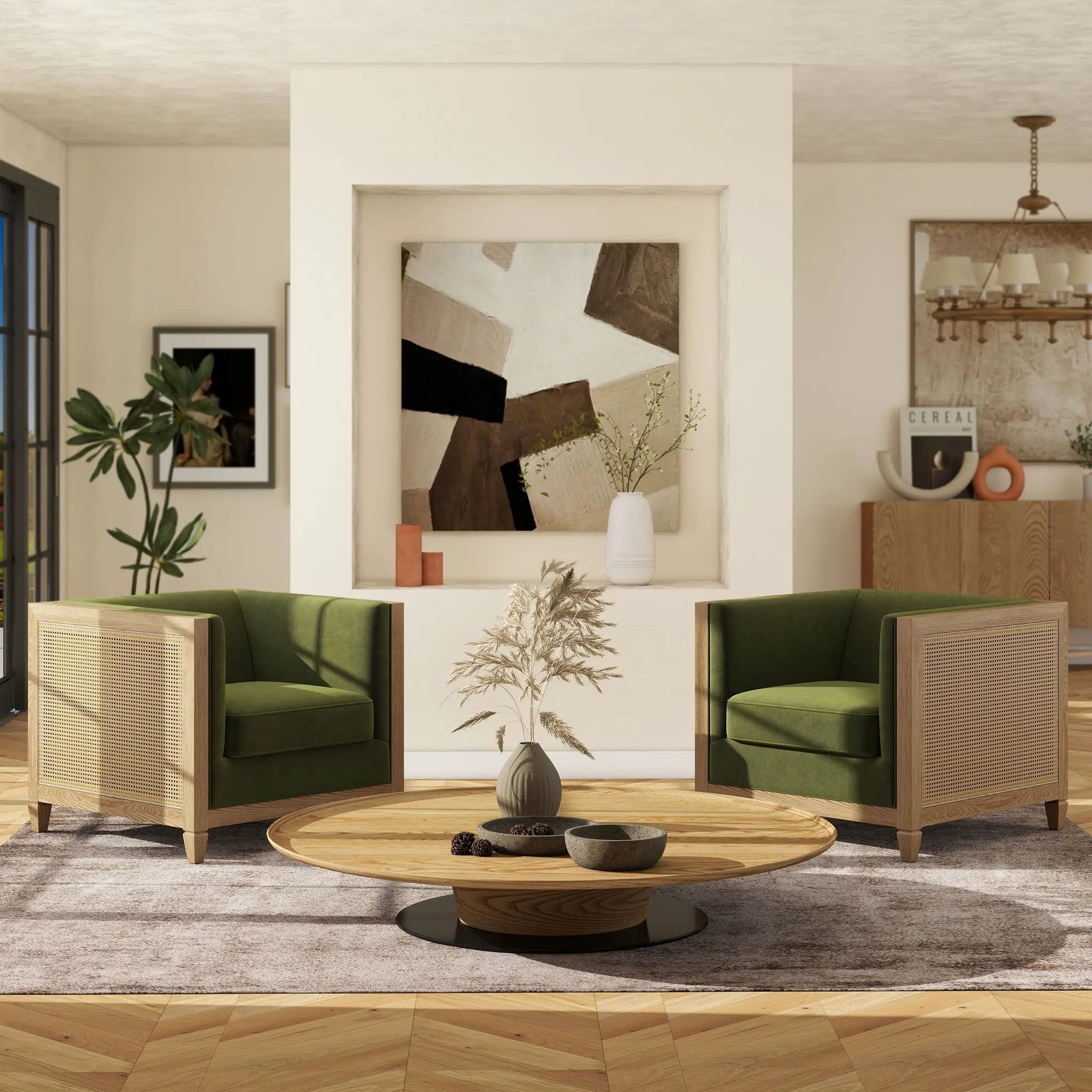 Georgia - Cane Tuxedo Armchair - Olive Green by Unique Piece Furniture