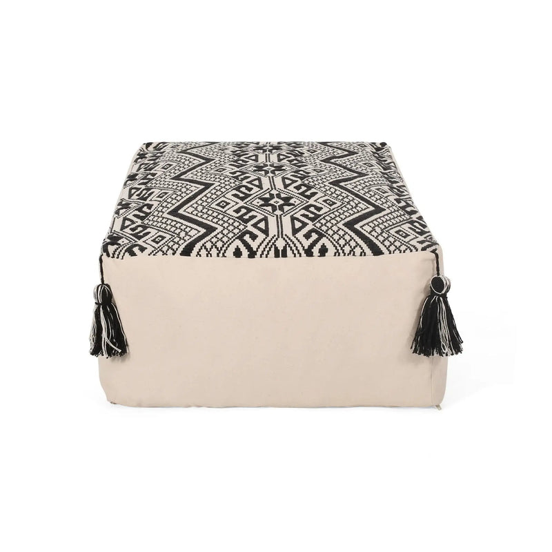 Kiki - Rectangular Pouf Ottoman Floor Cushion Natural - Black by Unique Piece Furniture