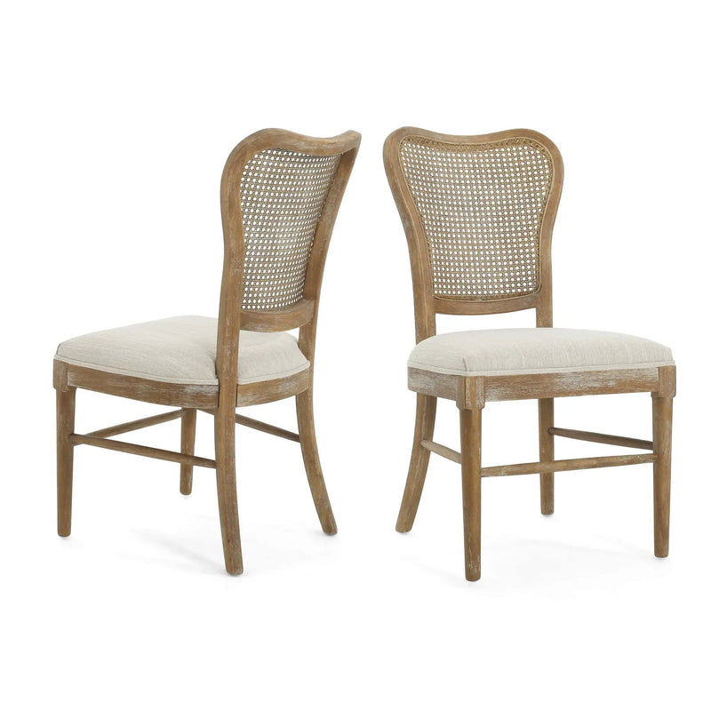 Classic Retro Dining Chair (Set of 2) With Rattan Backrest - Dark Brown / Beige by HouseOfZazla