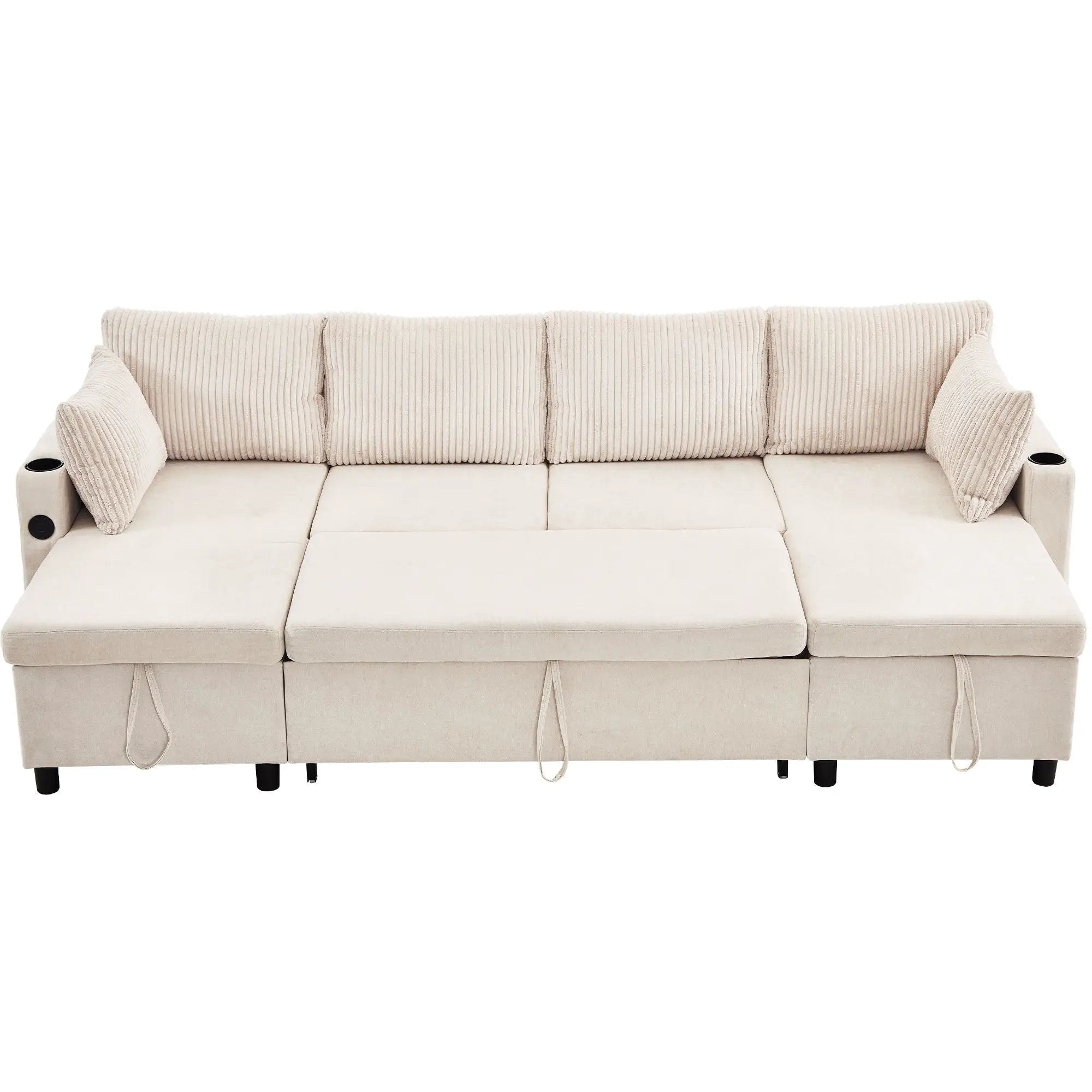 Sectional Sofa Bed With Pull Out Sleeper, USB Ports, Cup Holders by HouseOfZazla
