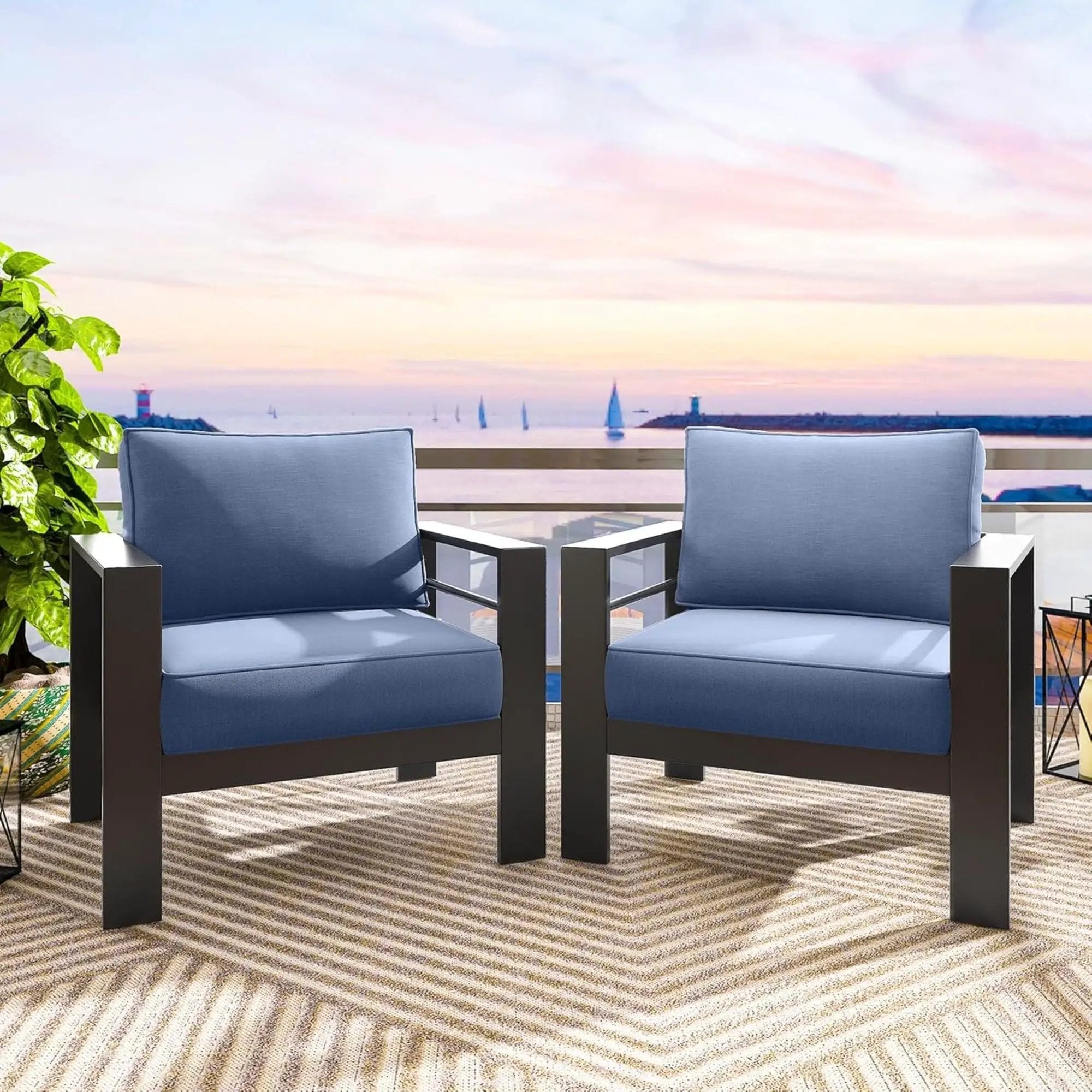 Modern All-Weather Patio Armchairs With Thick Cushions (Set of 2) by HouseOfZazla