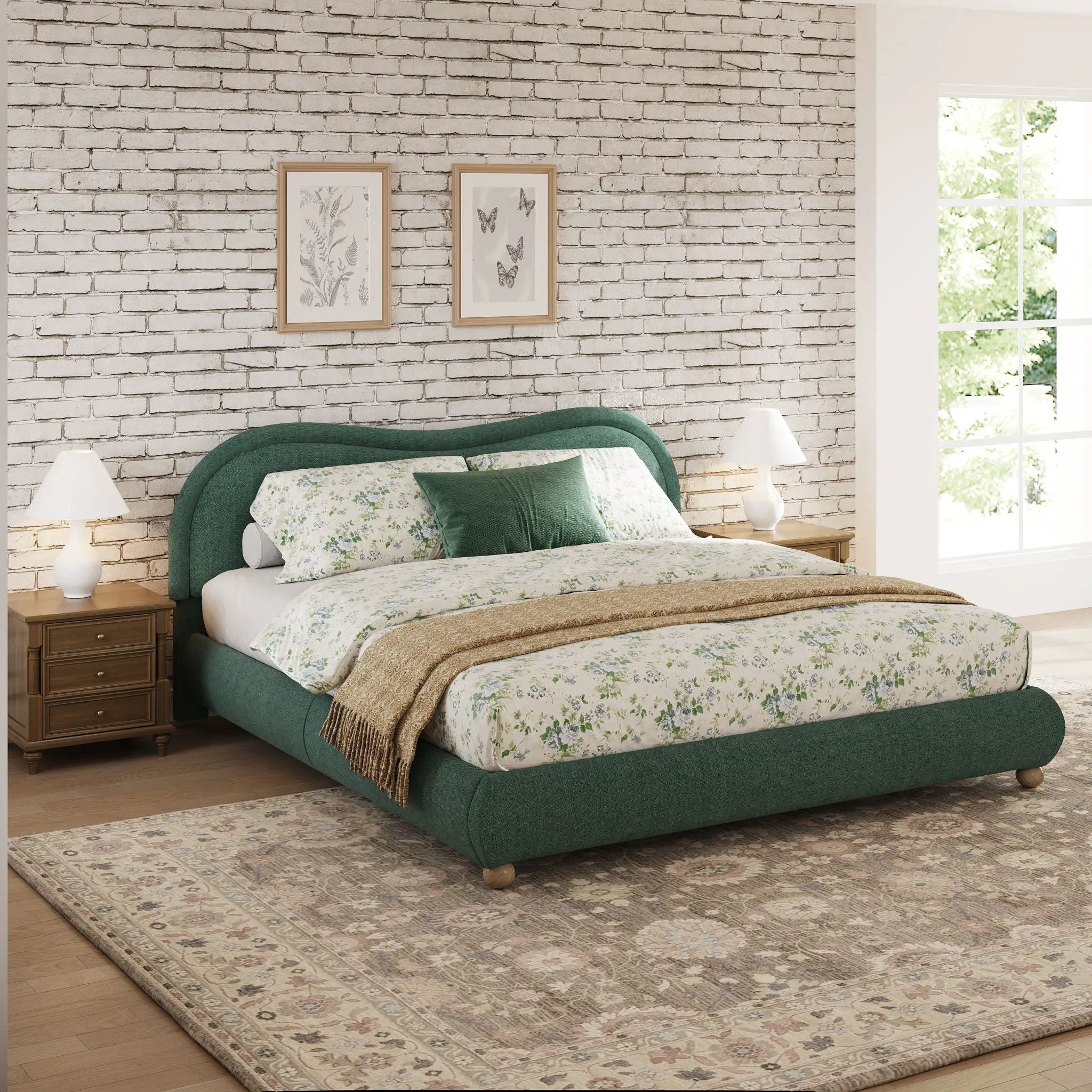 Upholstered Platform Bed Frame With Curved Headboard by HouseOfZazla