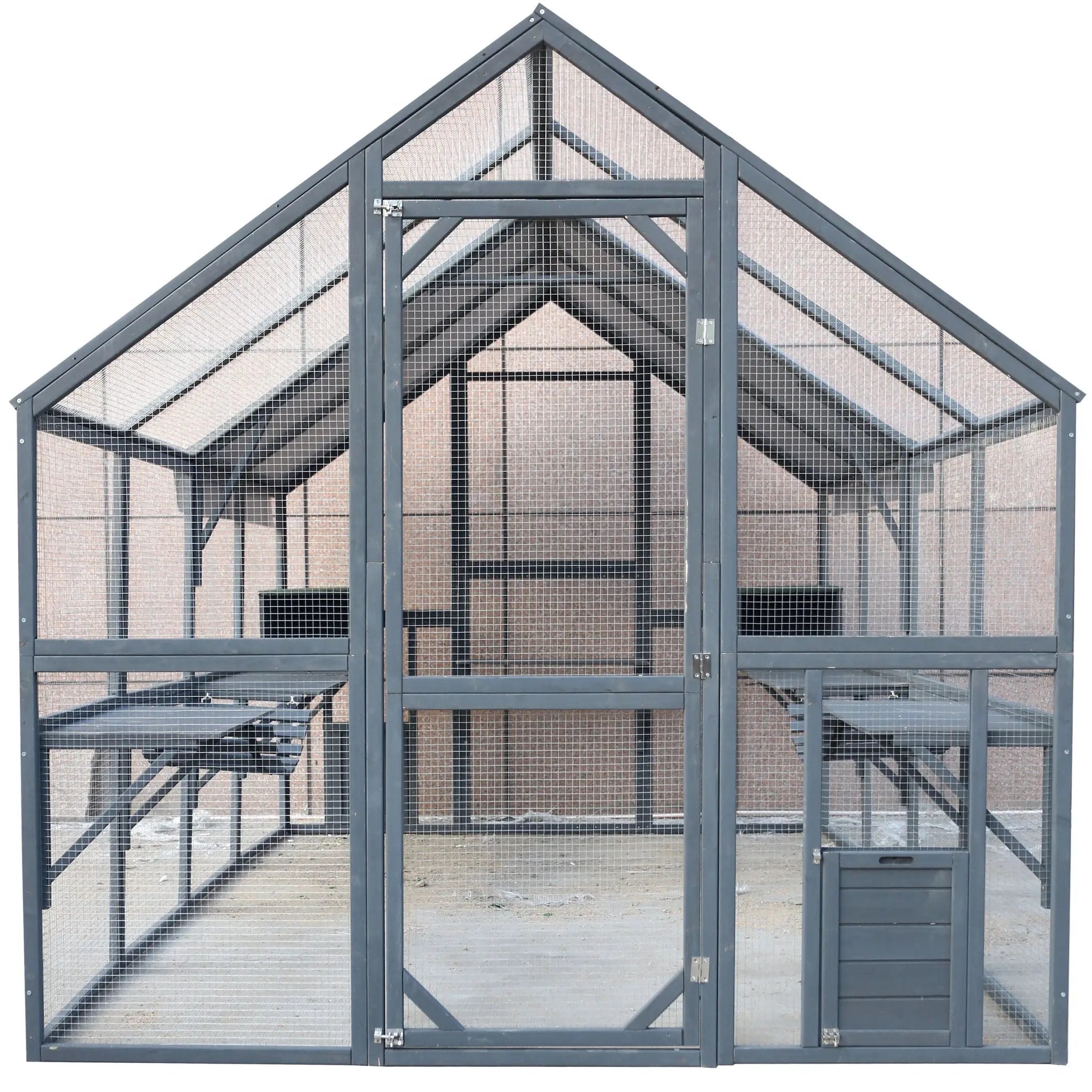 Spacious Wooden Cat Catio Outdoor Kitty House With Bridges And Roof Cover - Gray by HouseOfZazla
