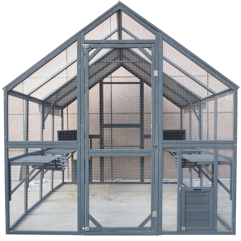 Spacious Wooden Cat Catio Outdoor Kitty House With Bridges And Roof Cover - Gray by HouseOfZazla