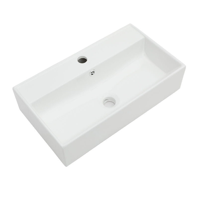 Modern Ceramic Rectangular Wall Mounted Bathroom Sink With Faucet Hole & Overflow by HouseOfZazla