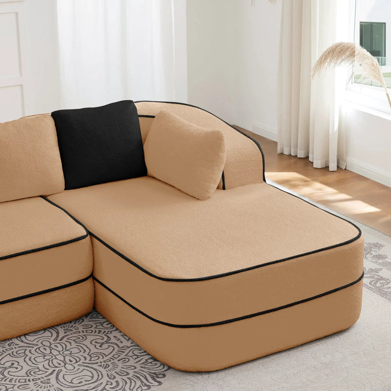 Elysees Right Chaise Sofa W/Pillows Teddy Fabric -Camel by HouseOfZazla