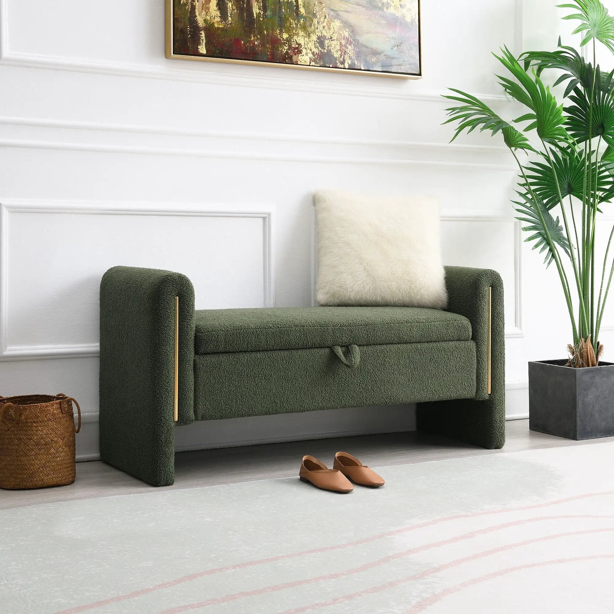 Modern Teddy Upholstered Large Bed End Bench With Arms And Storage by Unique Piece Furniture