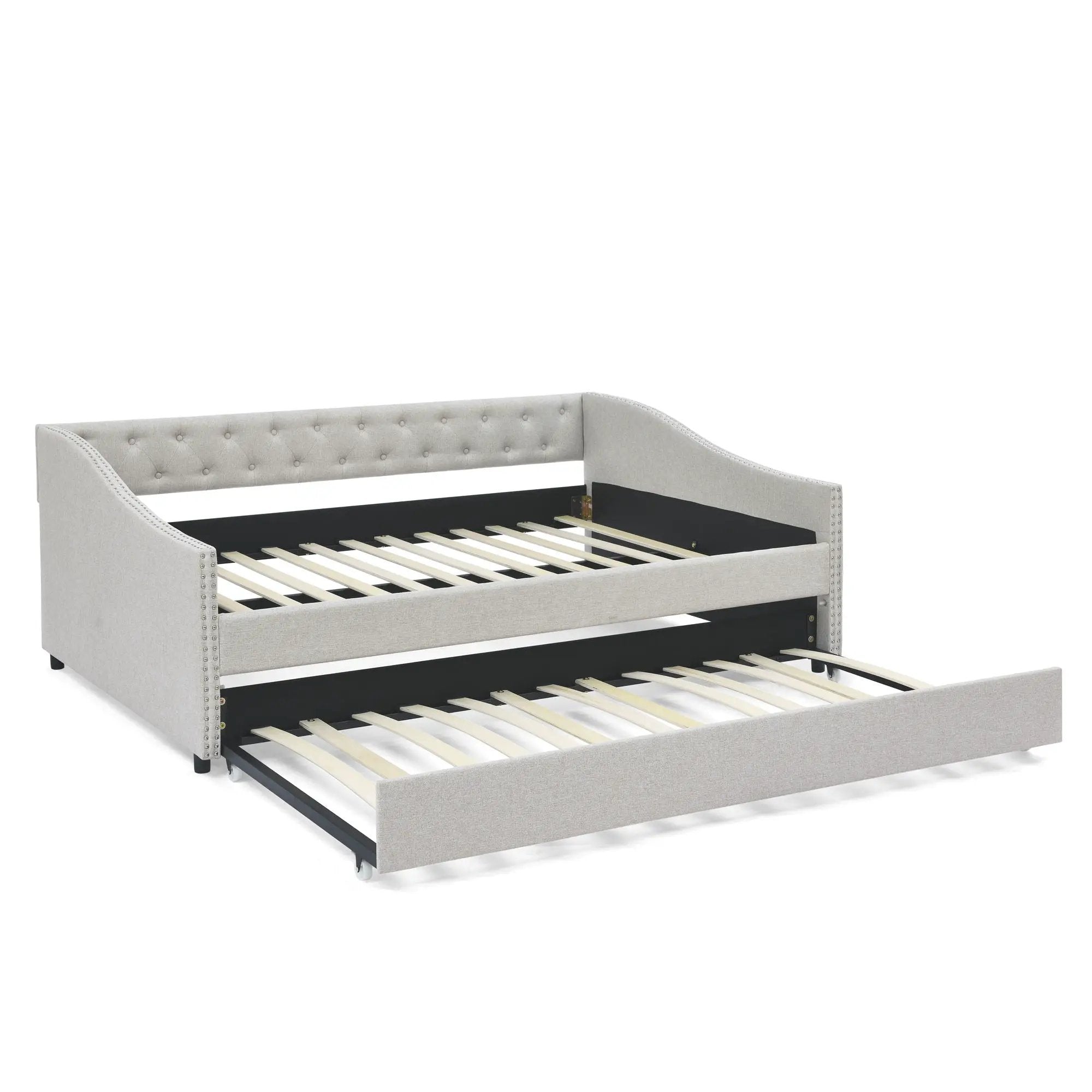Upholstered Tufted Daybed With Drawers, Waved Arms by Unique Piece Furniture