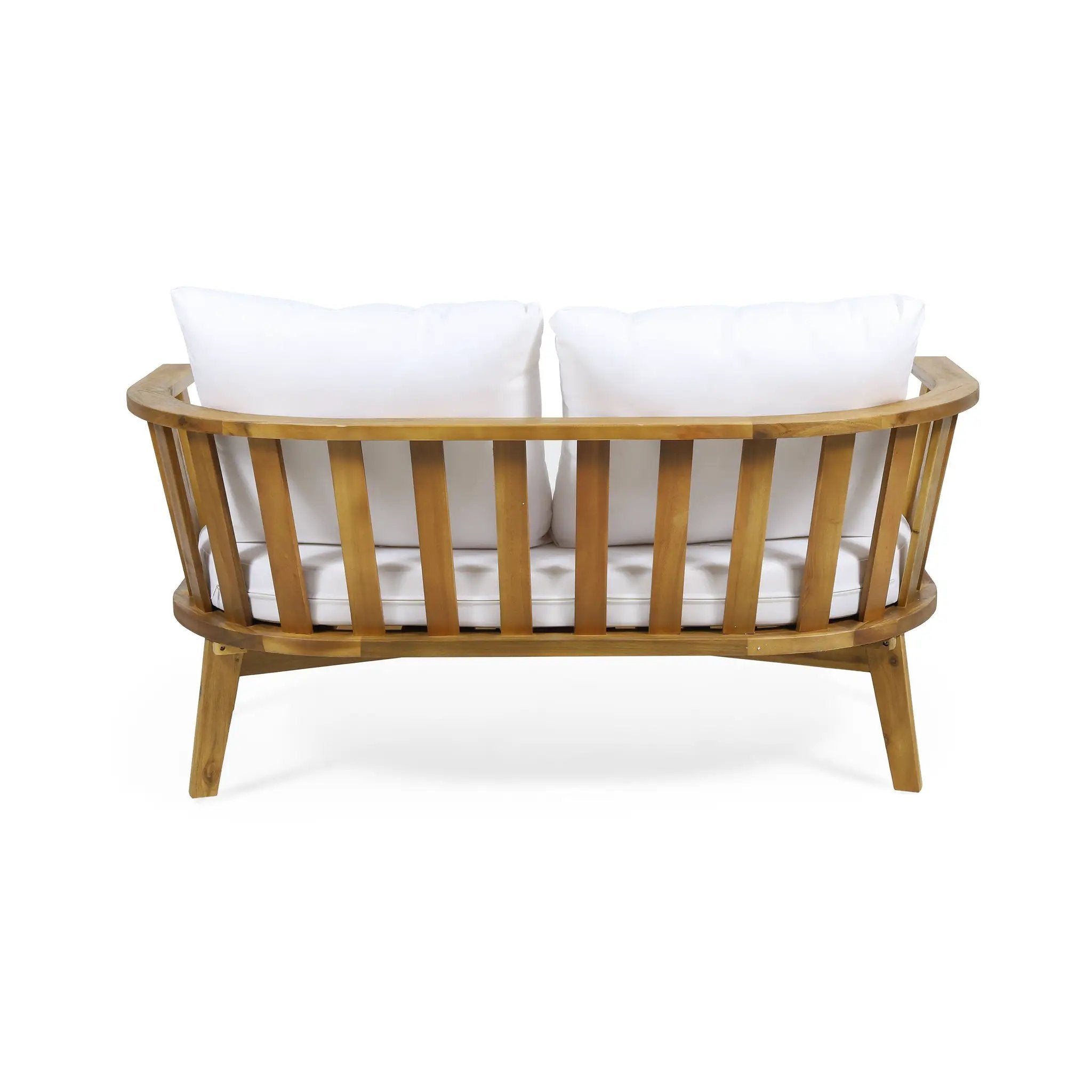 Outdoor Wooden Loveseat with Cushions - White/Teak by HouseOfZazla