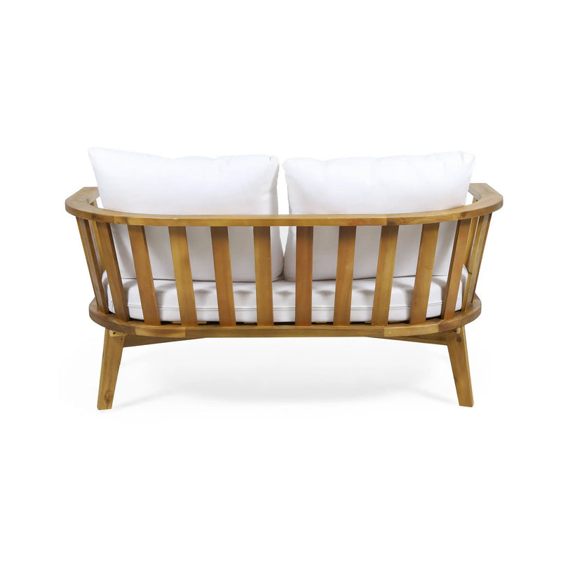 Outdoor Wooden Loveseat with Cushions - White/Teak by HouseOfZazla