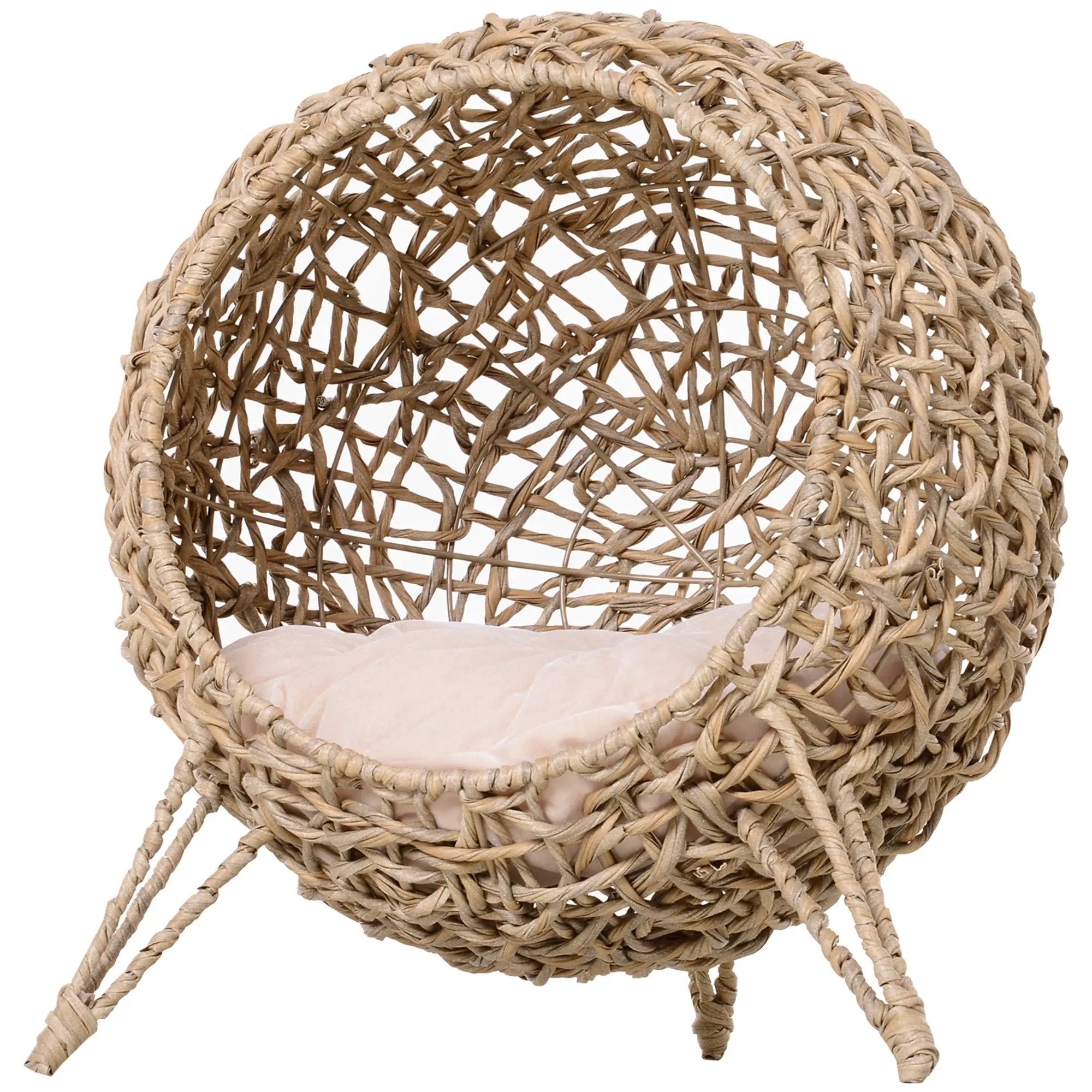 20.5' Weaved Banana Leaf Cat Bed with Cushion Beige by HouseOfZazla