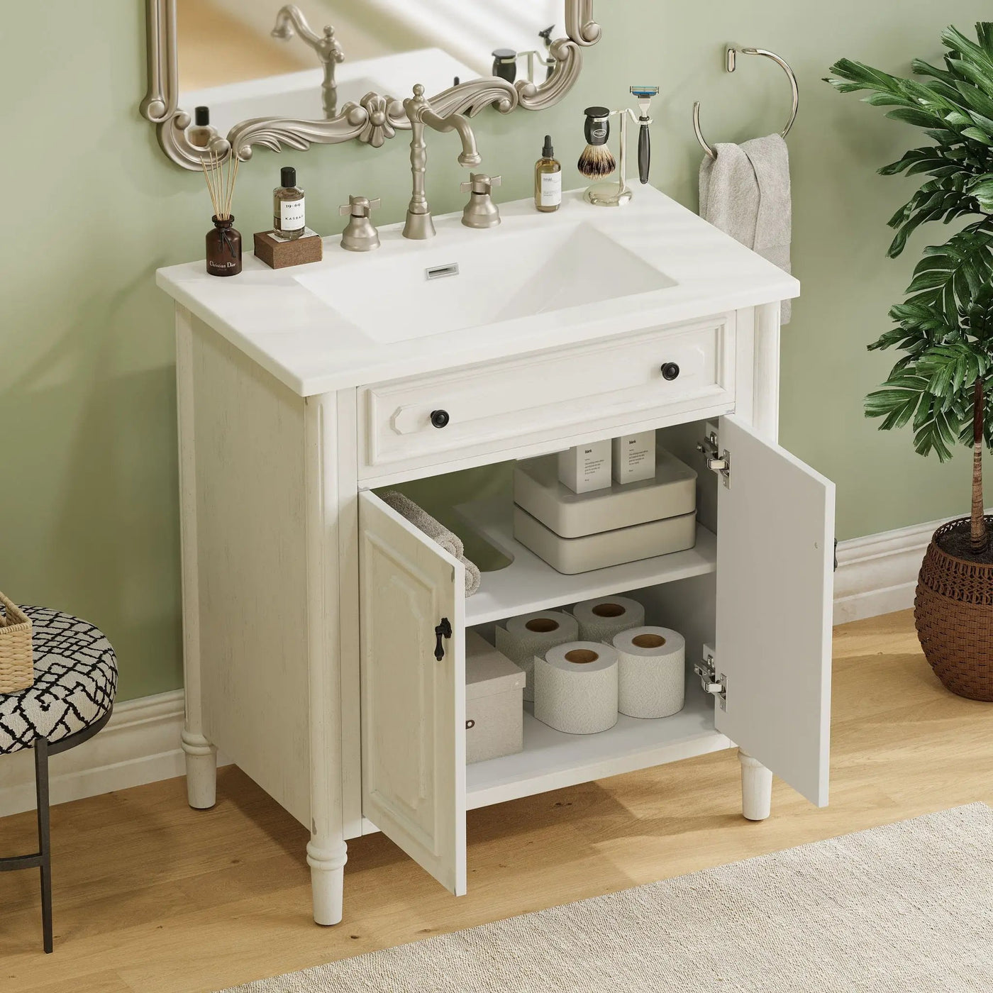 Vintage Bathroom Vanity With Sink, Rustic Cabinet With Soft Close Doors by HouseOfZazla