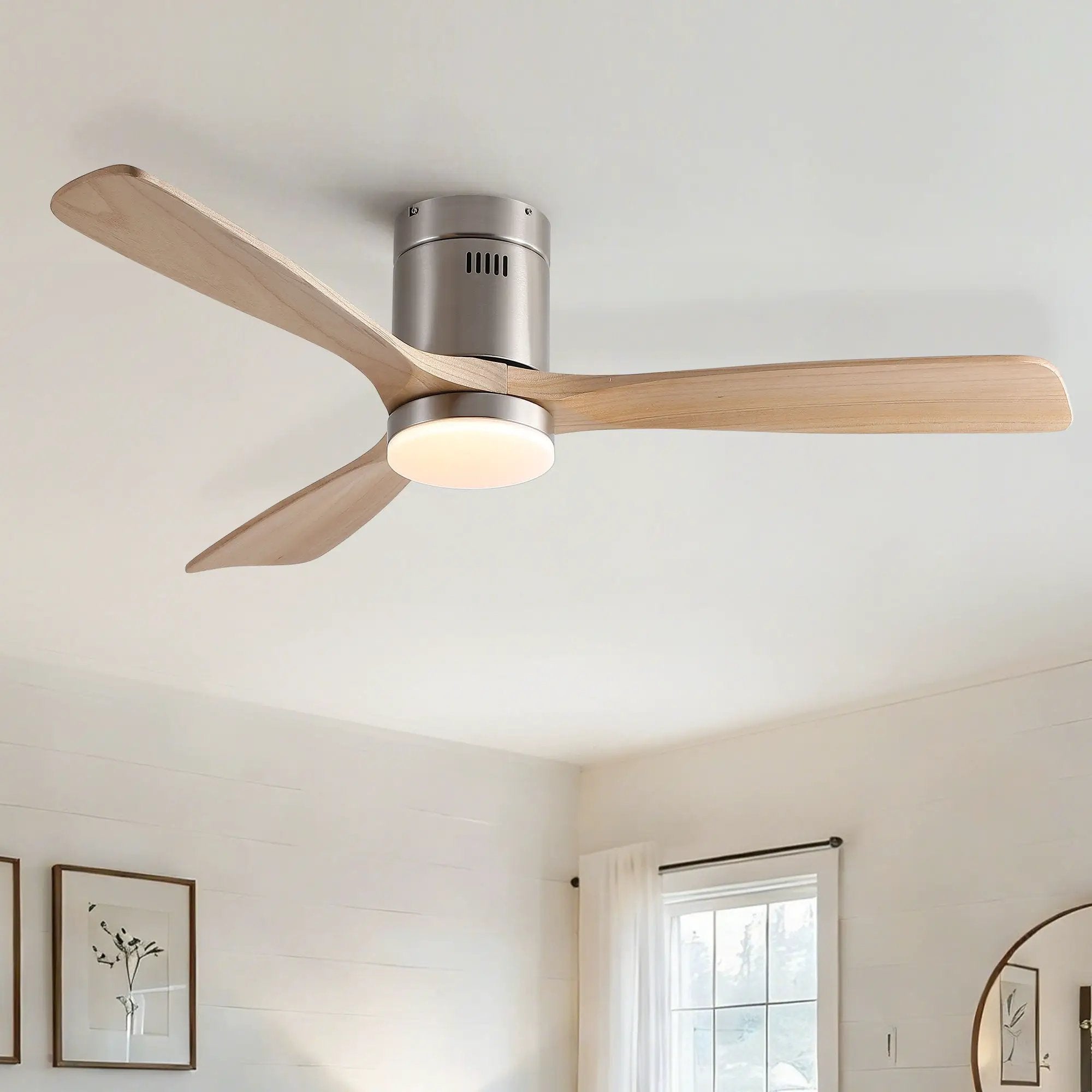 Low Profile Flush Mount Intergrated LED Ceiling Fan With Light And Silent Reversible Motor by HouseOfZazla