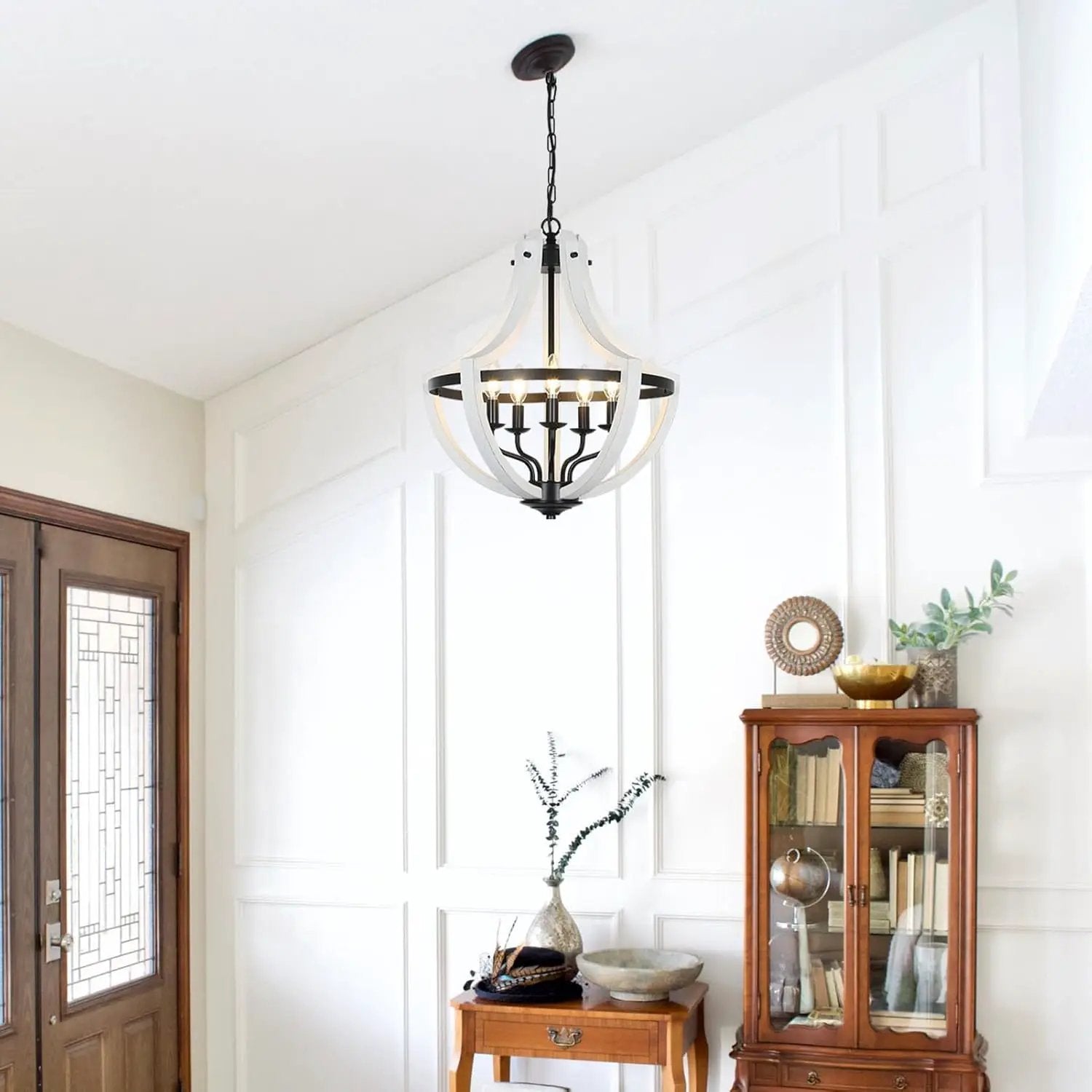 5-Light Convertible White Wood Farmhouse Chandelier by HouseOfZazla