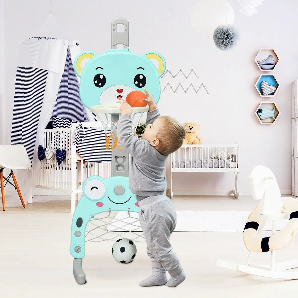 Adjustable Kids 3-in-1 Basketball Hoop Set Stand with Balls by DirectDeals