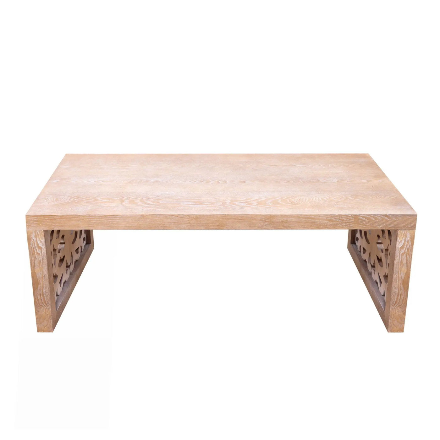 Rustic Carved Wood Coffee Table, Handcrafted Look With Ornate Side Panels by Unique Piece Furniture