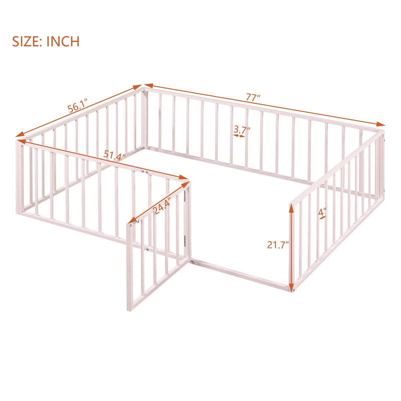 Metal Floor Bed Frame With Fence And Door by HouseOfZazla